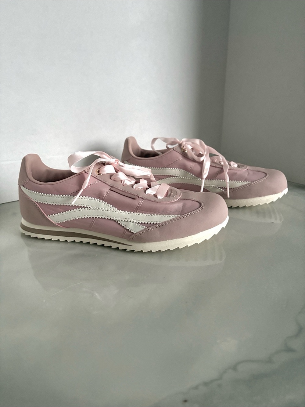 Rachel Zoe Light Pink Satin Ribbon Lace-Up Sneakers